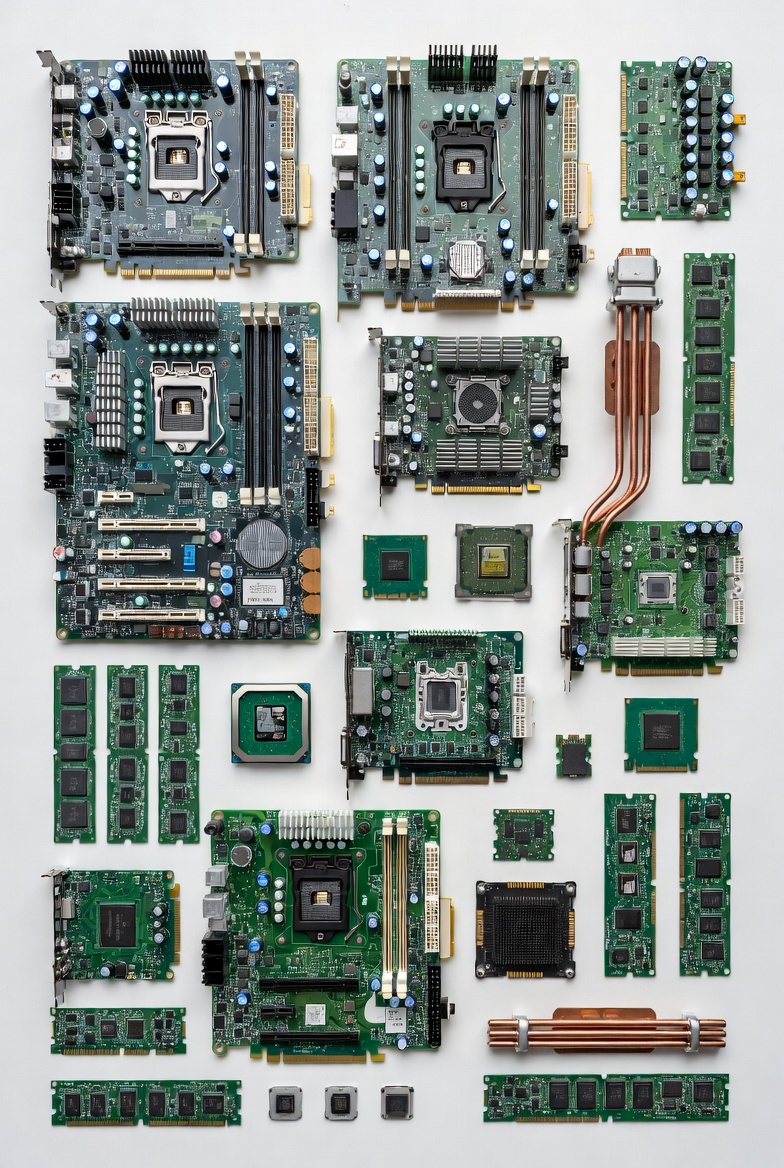 Evolution of computing hardware — motherboards, processors, and memory modules